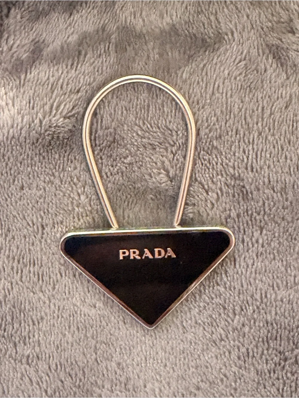 Prada Black Triangle Keyring Charm with Silver Hardware